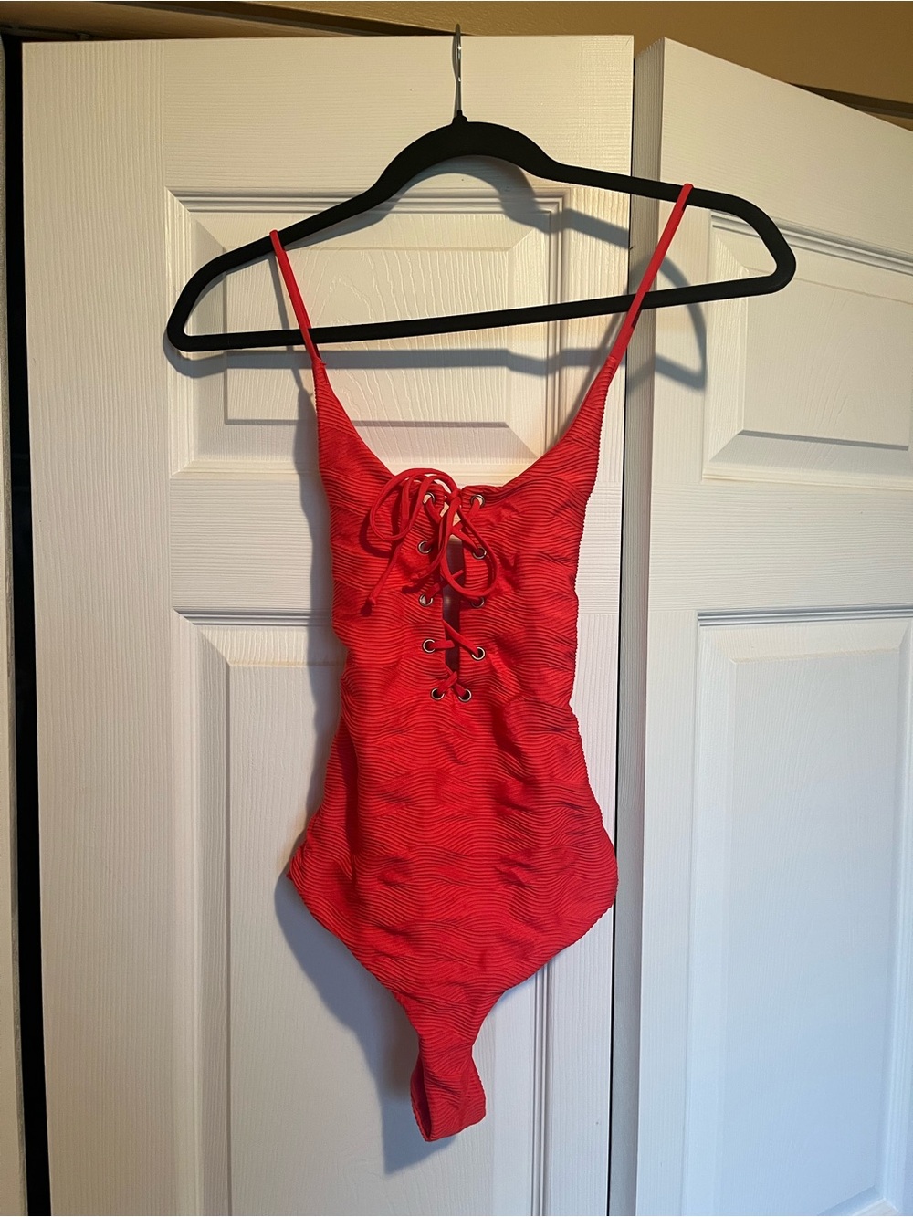 Red Lace-Up One-Piece Swimsuit